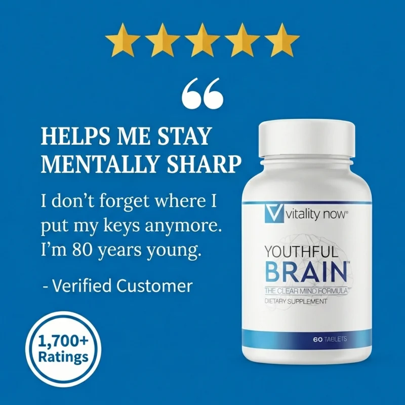 Youthful Brain customer rating visual with product bottle