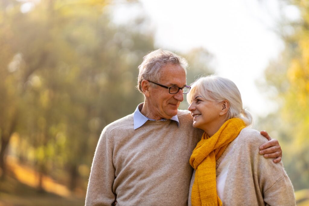 An active senior couple enjoying time together outdoors