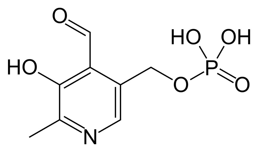 Chemical structure diagram of pyridoxal 5'-phosphate, the active form of vitamin B6