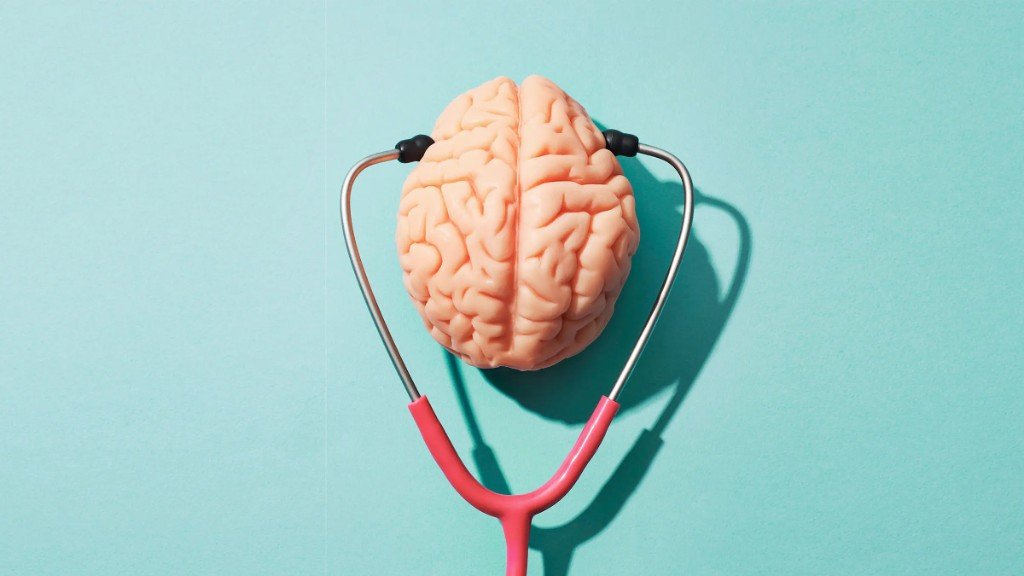 Brain model with a stethoscope, representing a careful review of nutritional brain support